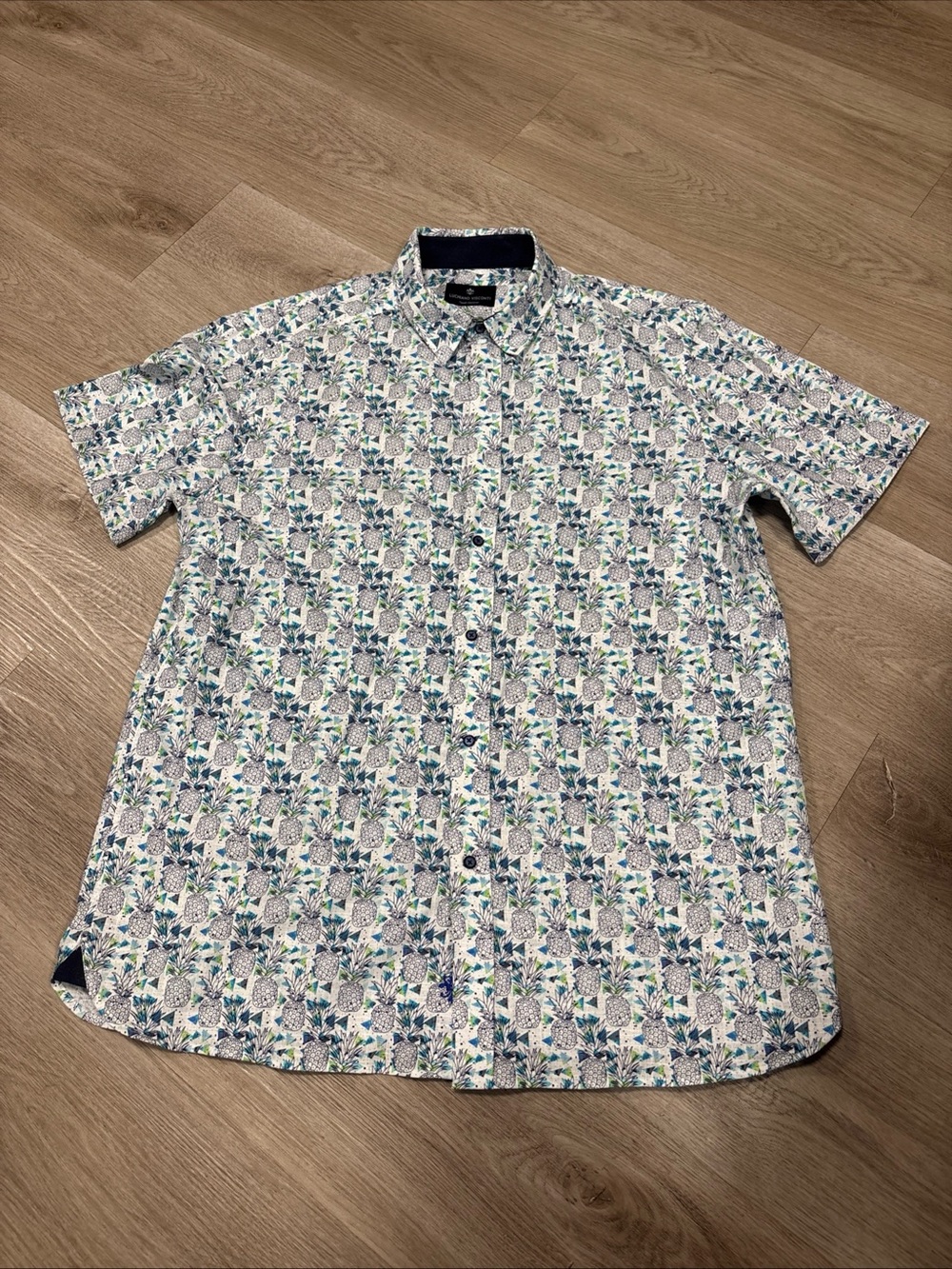 Luchiano Visconti  Shirt Men L Pineapple All Over Print Button Up 100% Linen